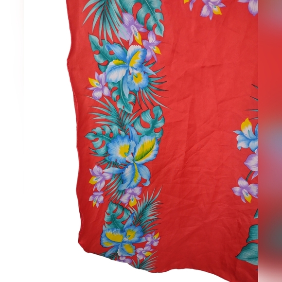 Royal Creations Sarong Wrap Red with Hawaiian Floral made in Hawaii Vintage - Picture 10 of 15